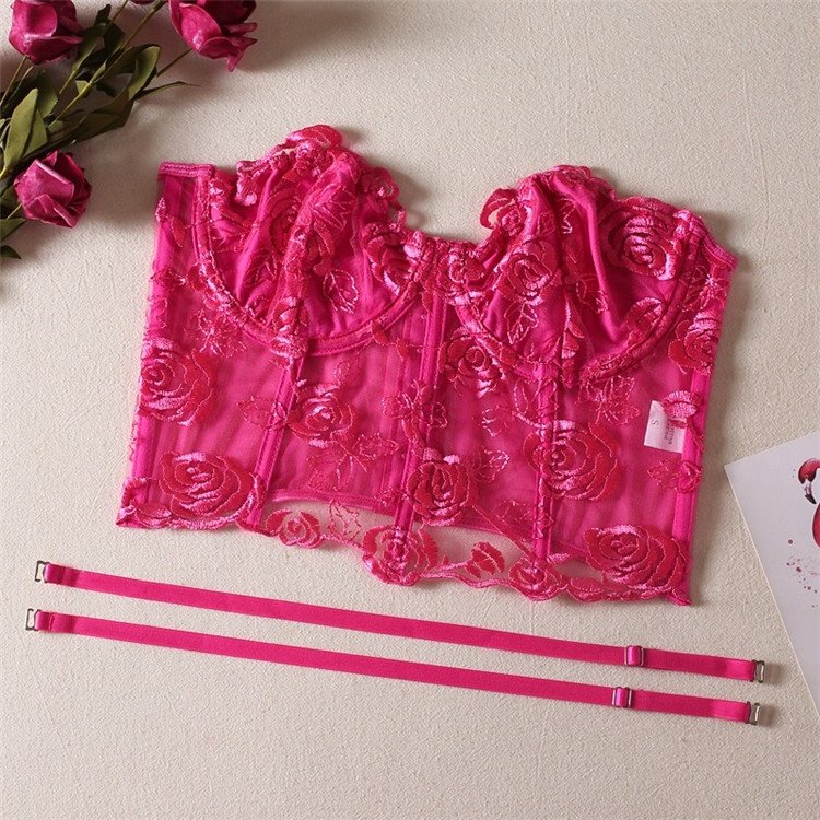 New Flower Lace Tops Women Sleeveless Fishbone Corset Sexy Tank Tops