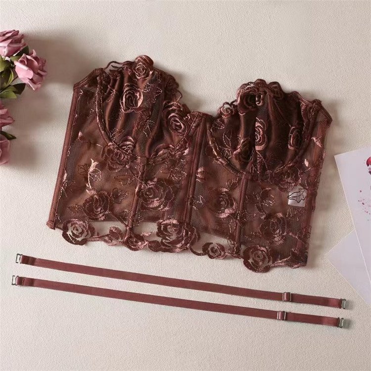New Flower Lace Tops Women Sleeveless Fishbone Corset Sexy Tank Tops