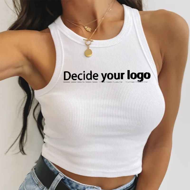 Wholesale round neck high quality solid color crop tank top OEM 110gsm ribbed slim fitted short women's crop tank tops