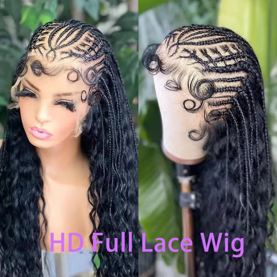 Wholesale African knotless Box Braiding Hair Wig Glueless Synthetic Hair Vendors Full Lace Front Braided Wigs for Black Women