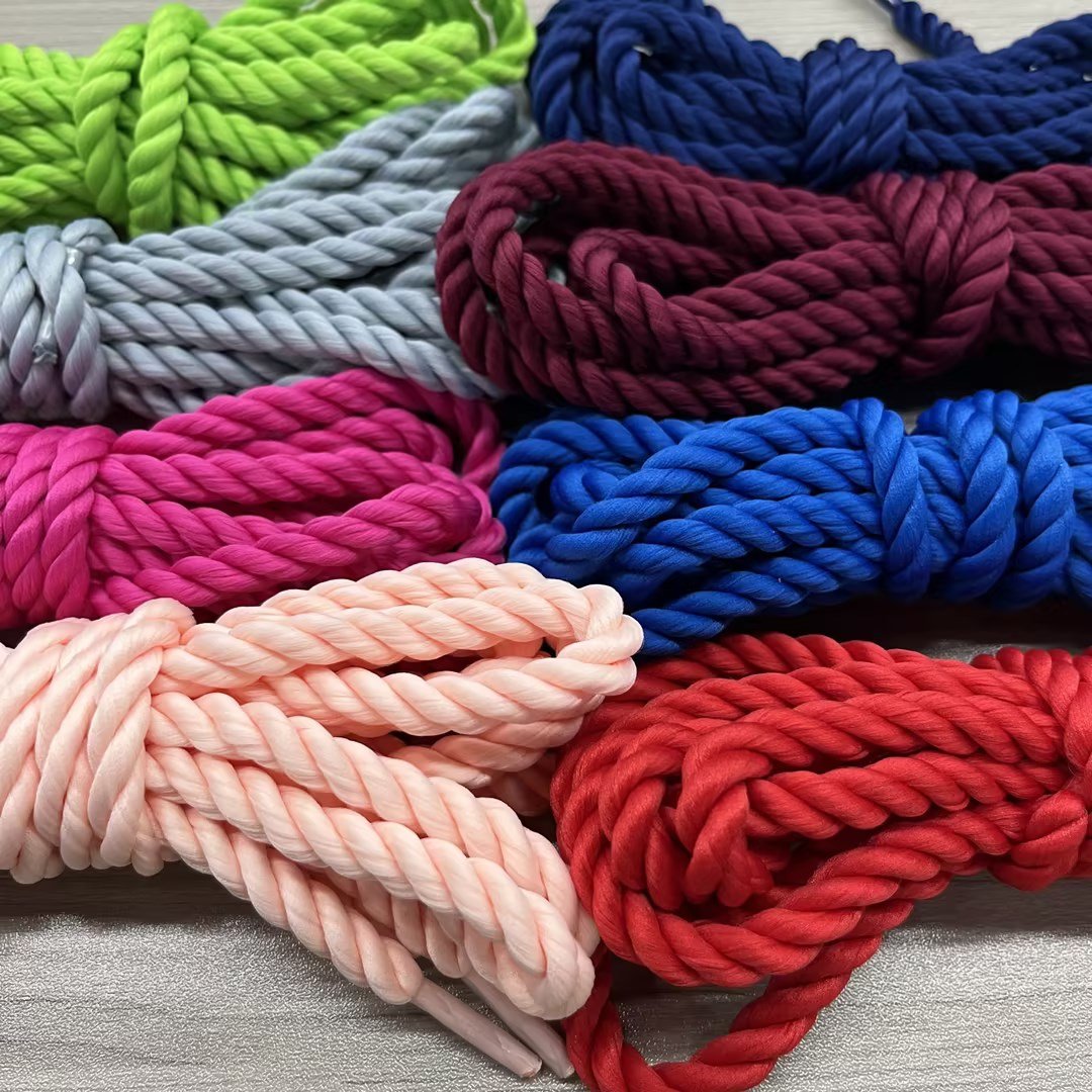 Custom fashion twisted round shoe laces 140cm stock ready to ship thick rope round shoelaces