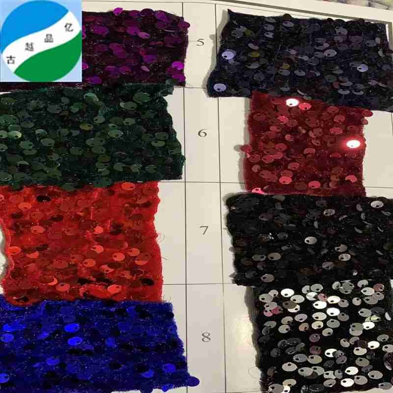 Hot selling colorful shiny full sequin embroidery polyester velvet material stock lot fabric for women's dresses