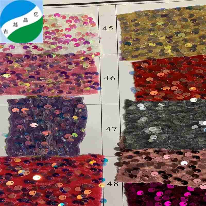 Hot selling colorful shiny full sequin embroidery polyester velvet material stock lot fabric for women's dresses