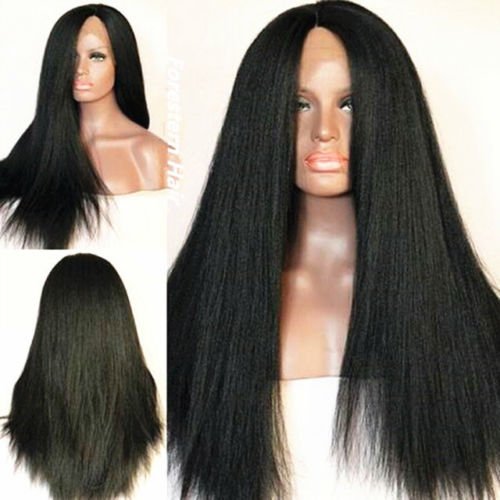 Unprocessed Virgin Brazilian Human Hair Afro Kinky Coarse Straight Lace frontal Wig