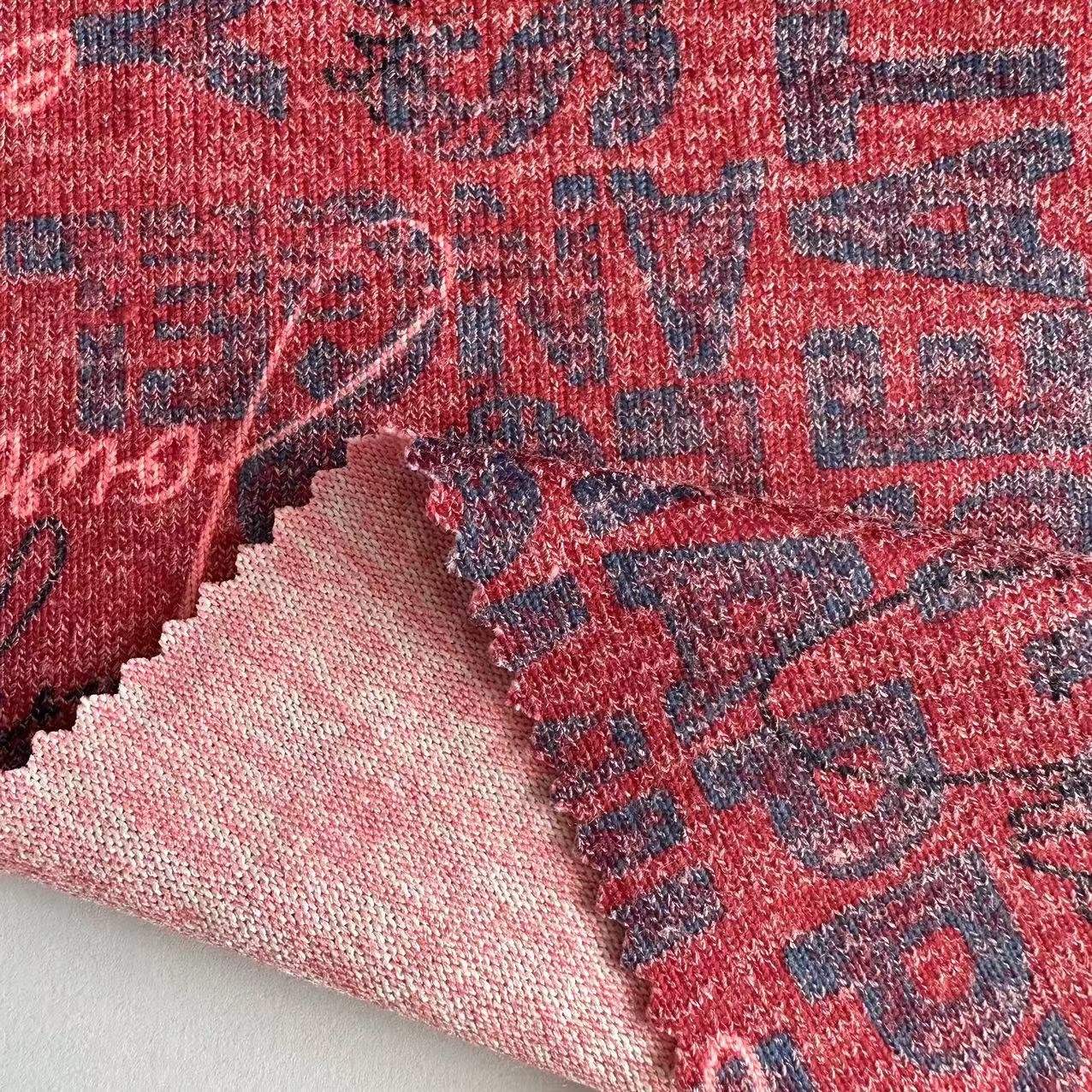 Hot Style 250gsm Polyester rayon spandex Stretch Hacci knit jersey fabric letter Print hacci rib Fabric for dress