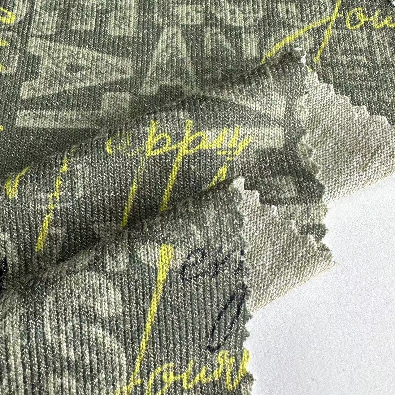 Hot Style 250gsm Polyester rayon spandex Stretch Hacci knit jersey fabric letter Print hacci rib Fabric for dress