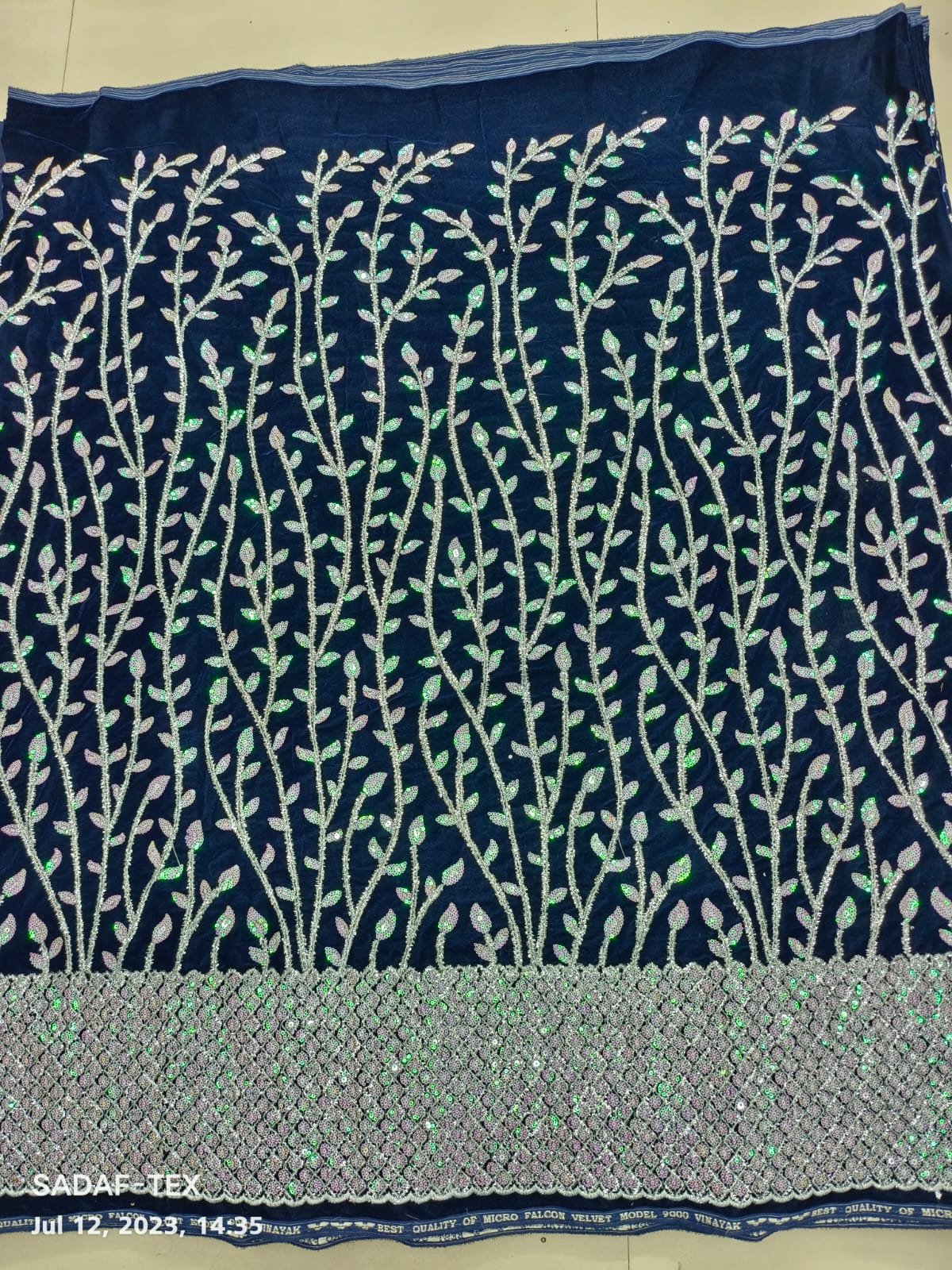 High Demand Rainbow Sequence Border Design Velvet Lace Fabric Dress Wholesale Price from India for Weddings
