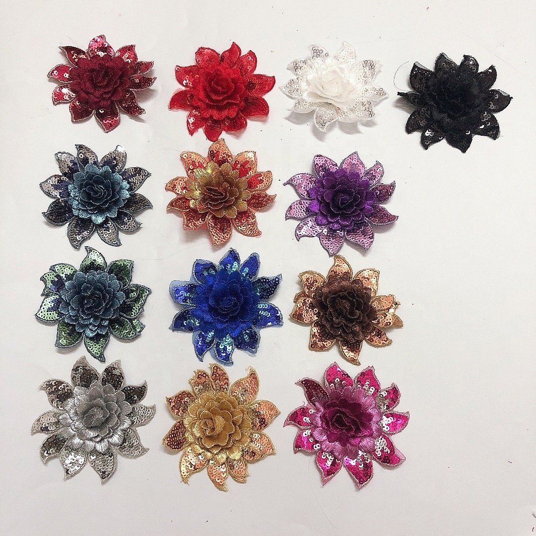Latest garment decorative embroidered sequins 3d flower applique lace LT2466A