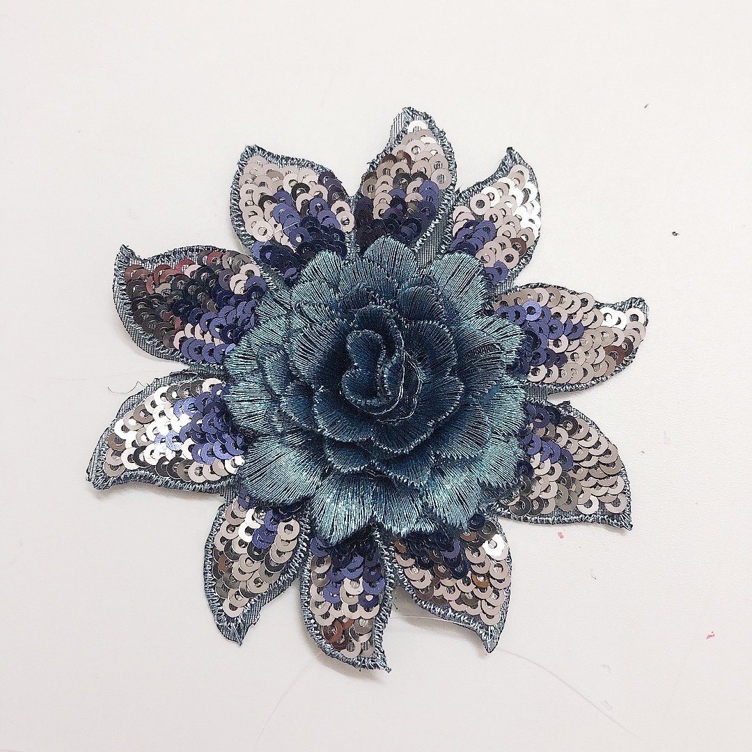 Latest garment decorative embroidered sequins 3d flower applique lace LT2466A