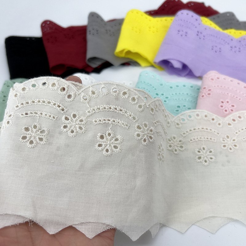 Hot Sale Custom Hollowing Out Embroidery Lace Cotton Material 10cm Wide Black Embroidery Ribbon Lace For Garment