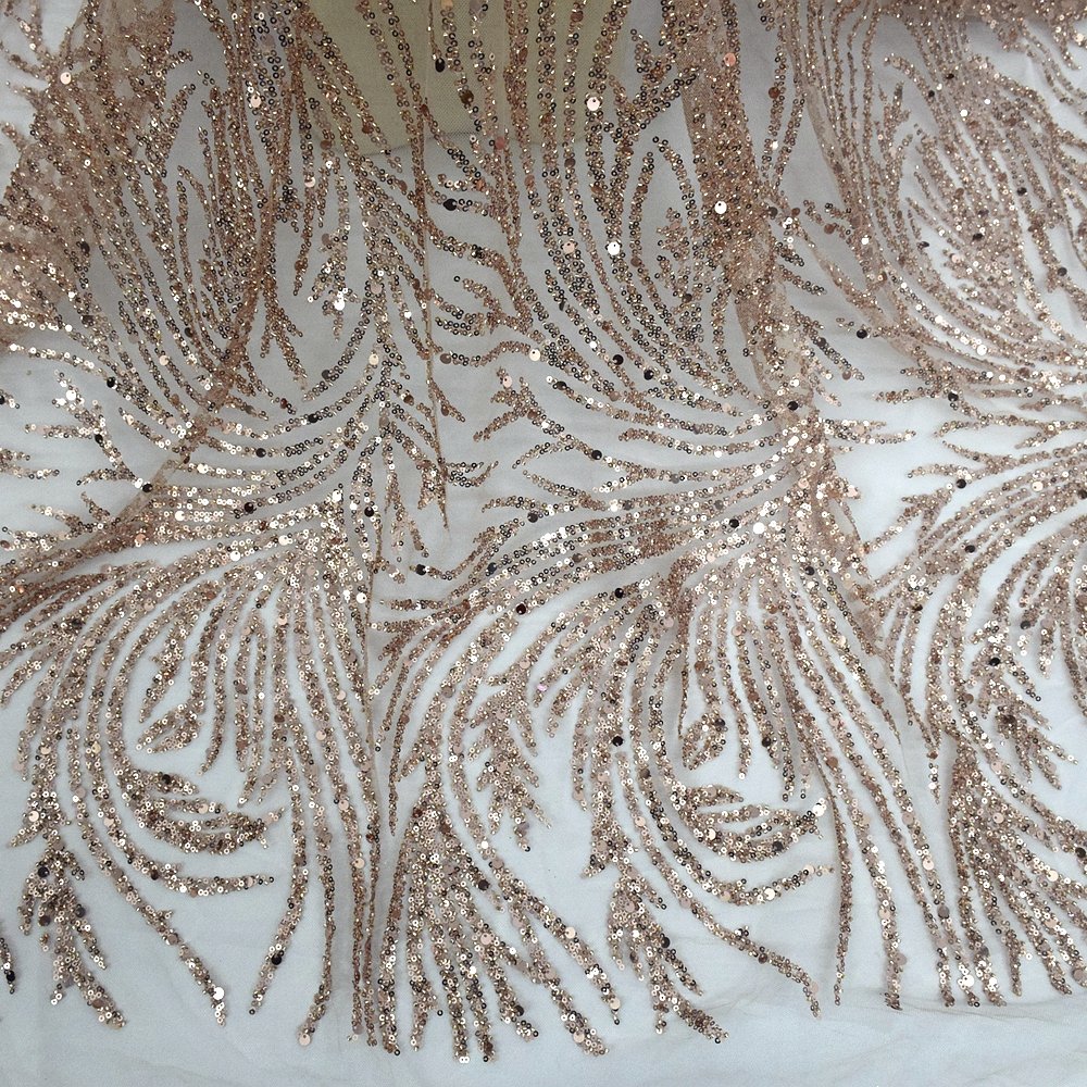 HY1727 New turkish lace super shiny beaded crystal sequins elegant wedding dress lace fabric rose gold fabric factory price