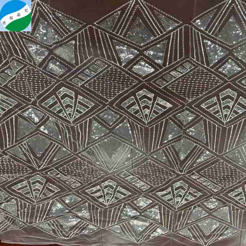 Good quality wholesale sequin mesh embroidery stock fabric bridal crystal sequins heavy weight fabric for dresses