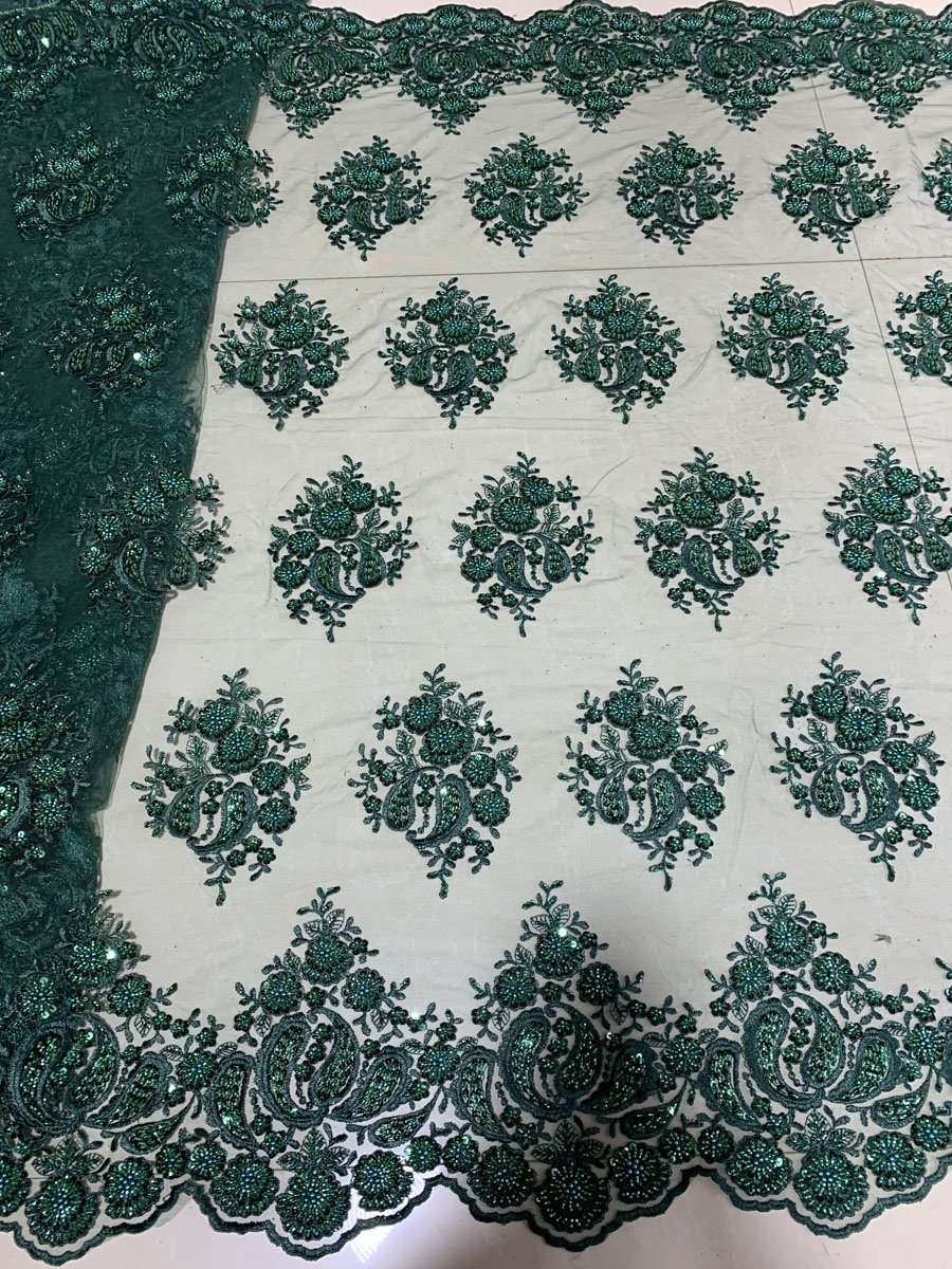 hot selling beaded tulle fabric stock/fashion machine beaded sequin embroidery lace fabric for party dress or bridal