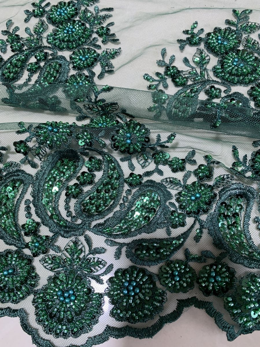 hot selling beaded tulle fabric stock/fashion machine beaded sequin embroidery lace fabric for party dress or bridal