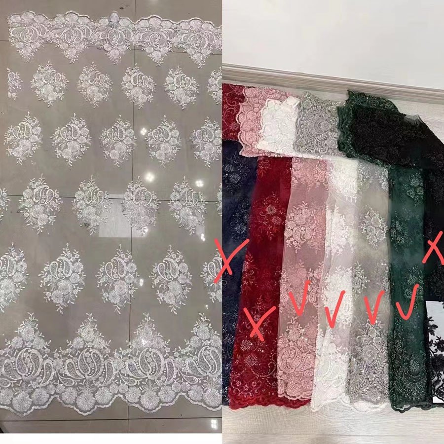 hot selling beaded tulle fabric stock/fashion machine beaded sequin embroidery lace fabric for party dress or bridal