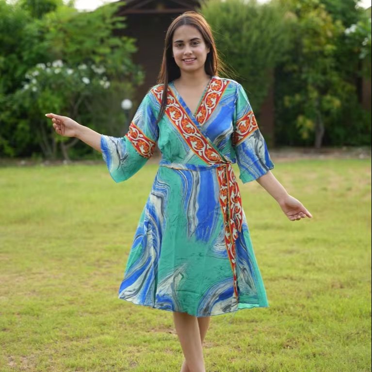 Hawaii Hot Selling Knee Length Dress Custom Printed Elastic Shirred Tops Beach Dress