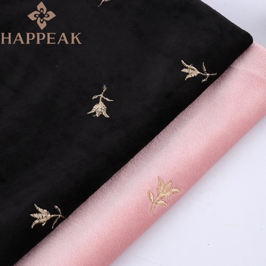 HAPPEAK New Design Soft Black Velvet Embroidery Fabric Stretchy Flower Embossed Velvet Fabric For Women Dress