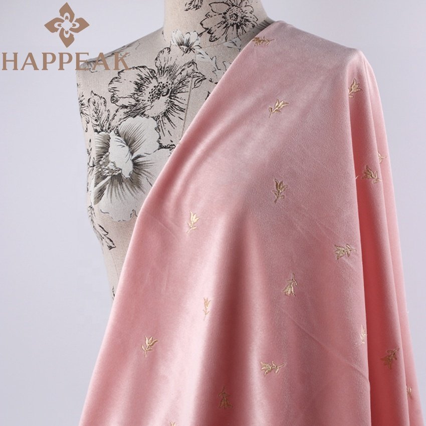 HAPPEAK New Design Soft Black Velvet Embroidery Fabric Stretchy Flower Embossed Velvet Fabric For Women Dress