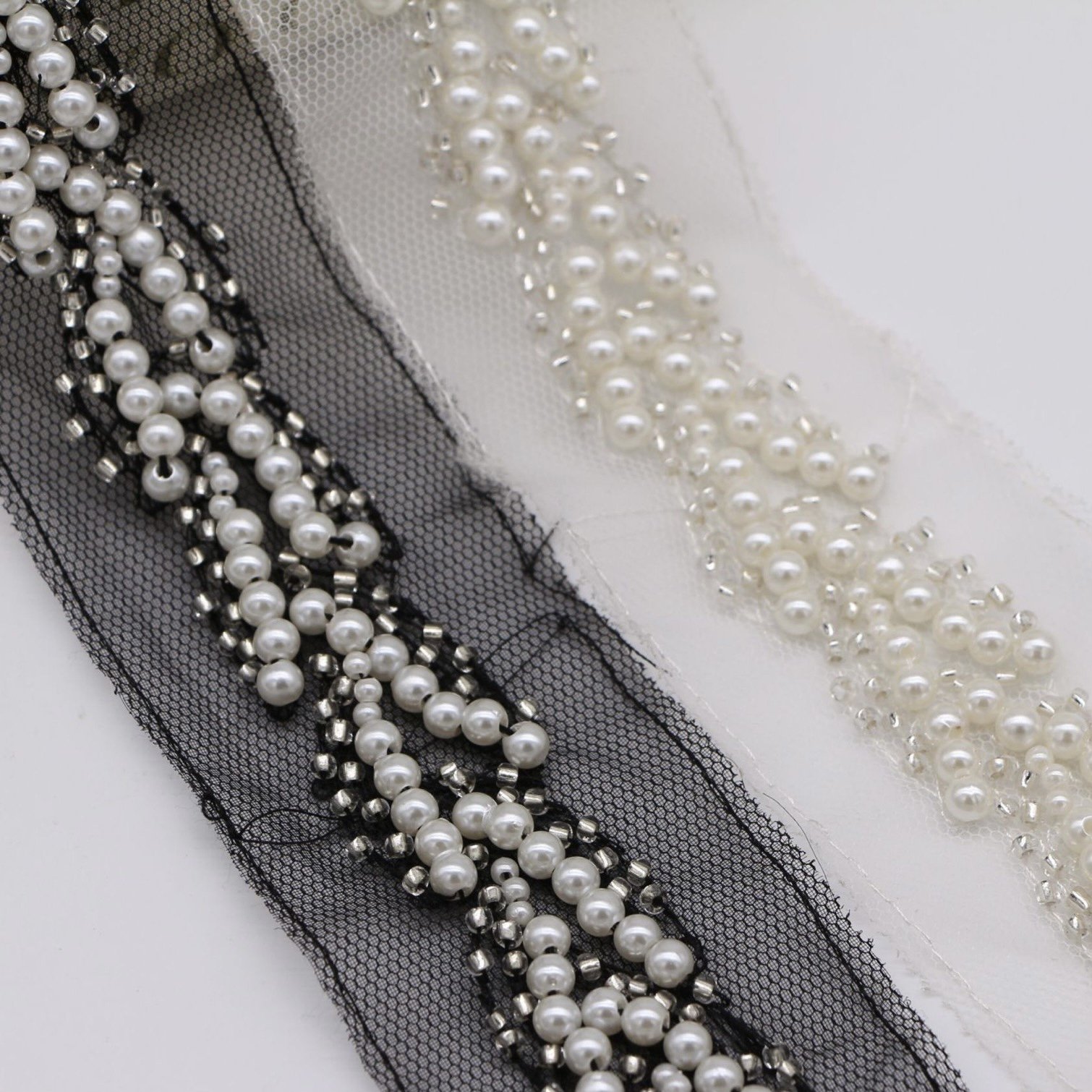 white black Handmade bead lace trims pearl lace hat Decoration DIY beaded decorative trims webbing accessories