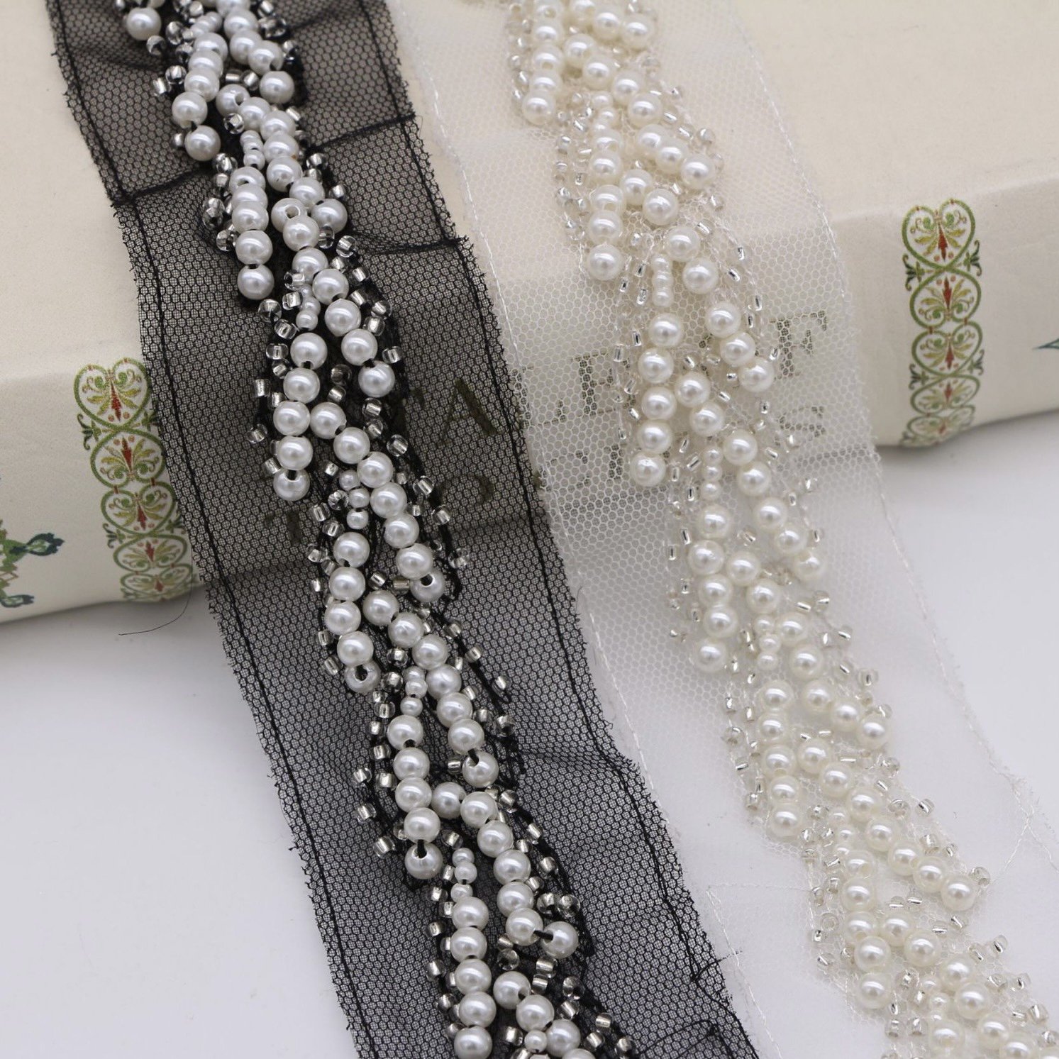 white black Handmade bead lace trims pearl lace hat Decoration DIY beaded decorative trims webbing accessories