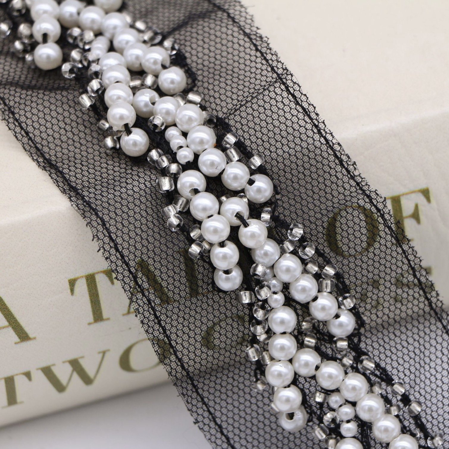 white black Handmade bead lace trims pearl lace hat Decoration DIY beaded decorative trims webbing accessories