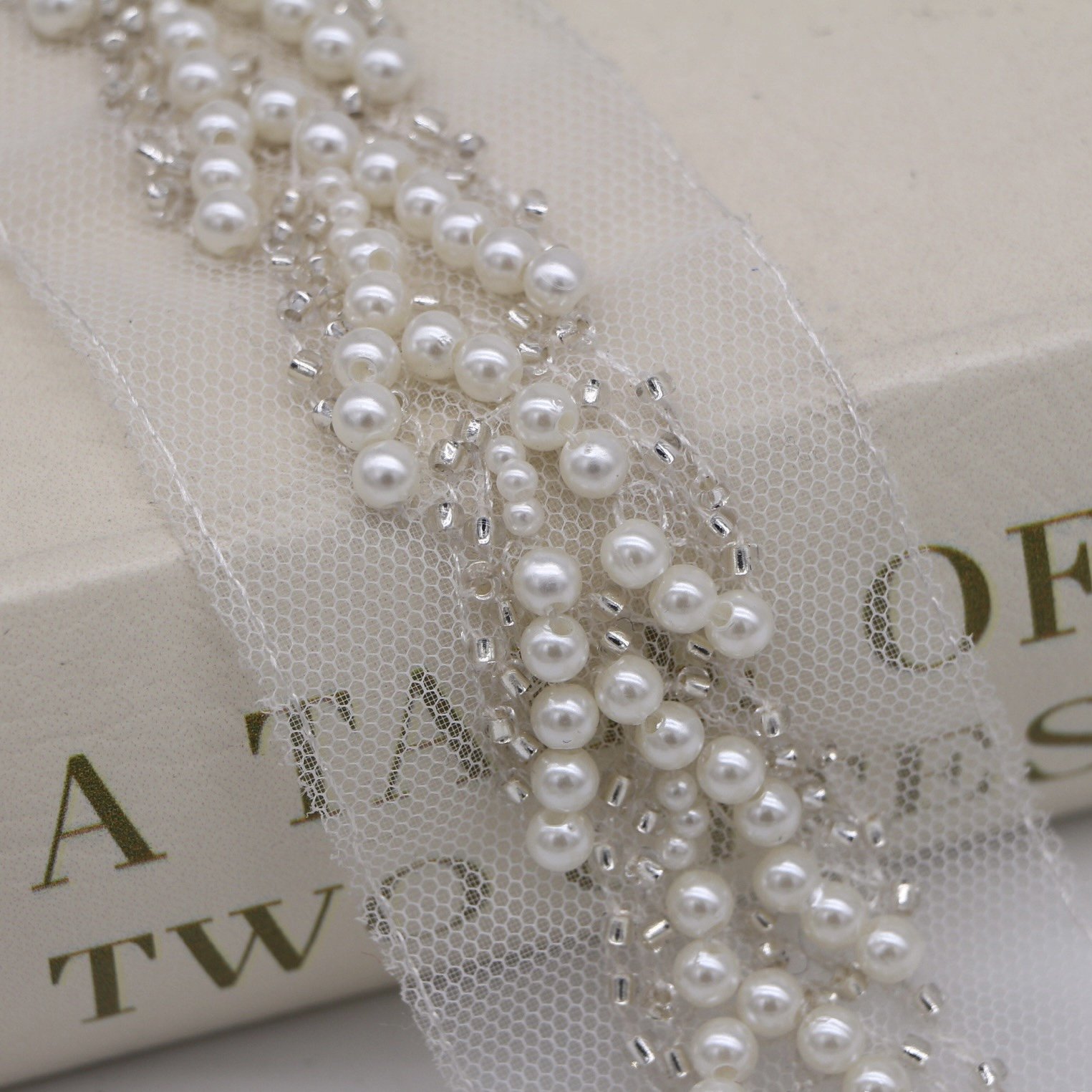 white black Handmade bead lace trims pearl lace hat Decoration DIY beaded decorative trims webbing accessories