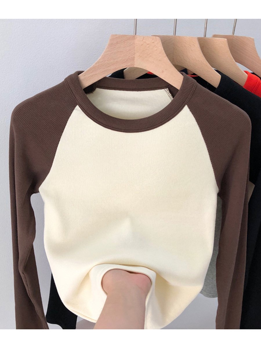 2024 Highly Elastic Blank White Crew Necks Long Raglan Sleeve T-shirt Ribbed Cropped Top Fitted Tshirt For Women