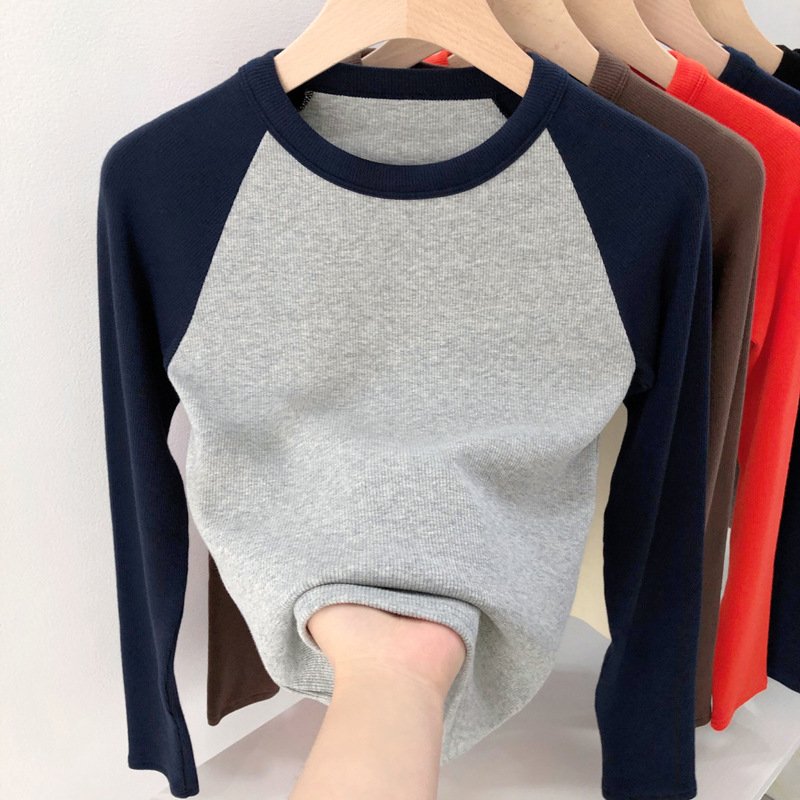 2024 Highly Elastic Blank White Crew Necks Long Raglan Sleeve T-shirt Ribbed Cropped Top Fitted Tshirt For Women