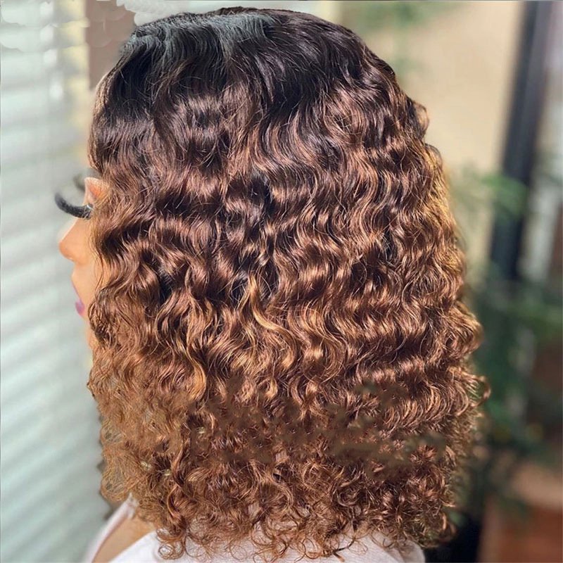 Fashion High Temperature Wire Women's Former Lace Head Cap Wigs Medium Gradient Color African Short Curly Hair