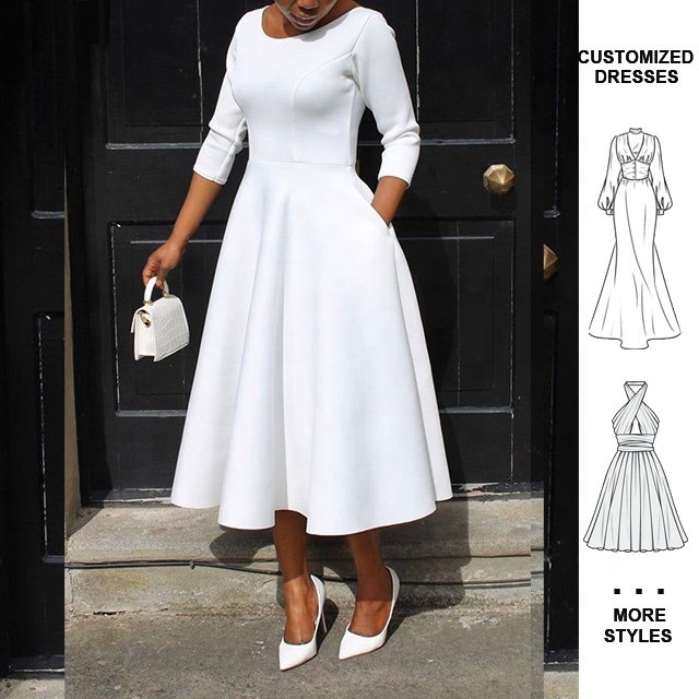 Custom Summer Lady Elegant Dress Long Plus Size Maxi Elegant Casual 4/3 Sleeve Church Dresses For Black Women