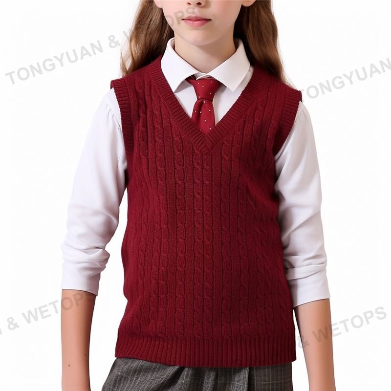 School Style Classical Sleeveless Girls Ribbed Knit Sweater Vest