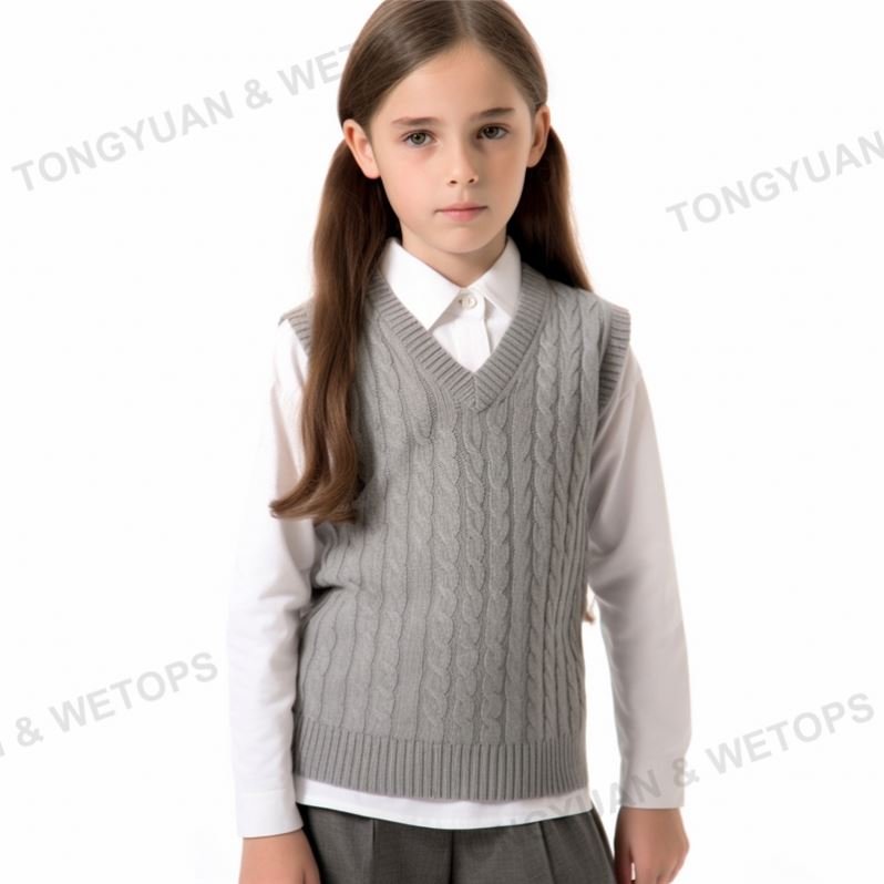 School Style Classical Sleeveless Girls Ribbed Knit Sweater Vest