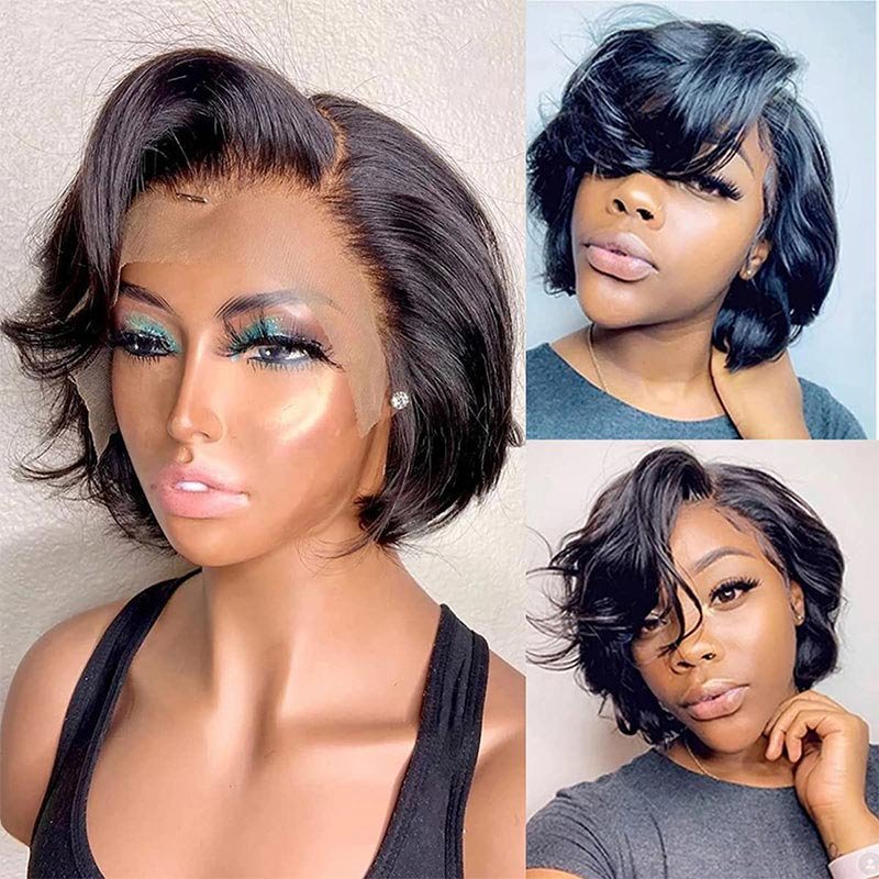 Wholesale 13x4 T Part Brazilian Hair Wig 1B/27 Pre-pluck Lace Vendors Transparent Pixie Cut Virgin Cambodian Short Curly 8inch