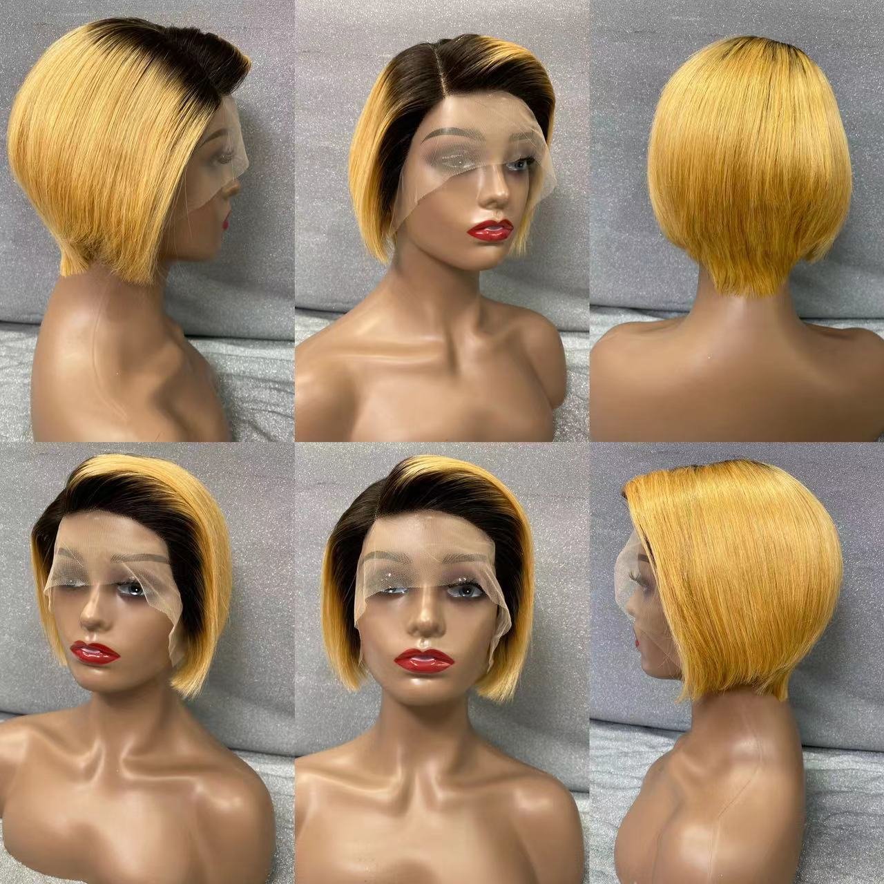 Wholesale 13x4 T Part Brazilian Hair Wig 1B/27 Pre-pluck Lace Vendors Transparent Pixie Cut Virgin Cambodian Short Curly 8inch