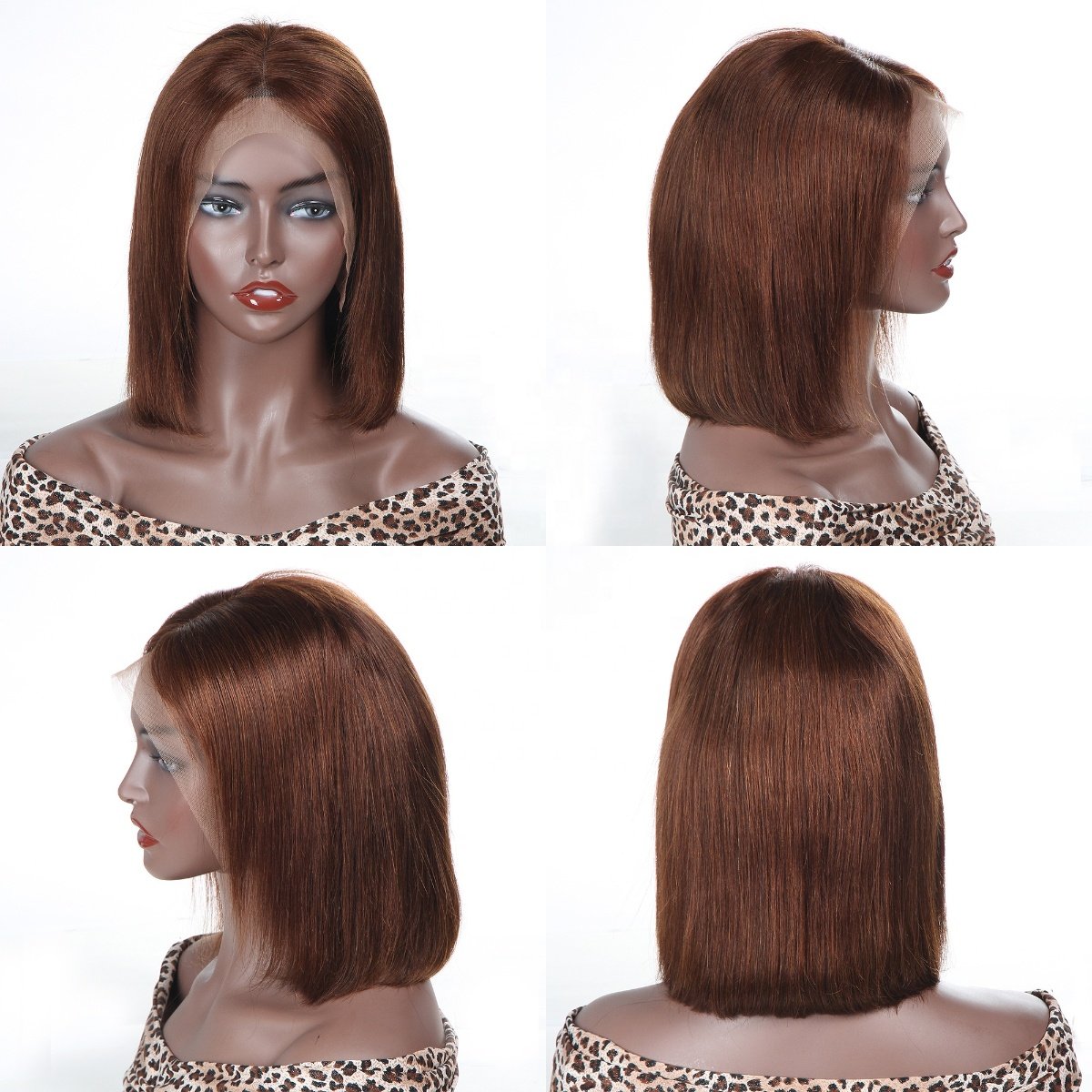 Manufacturer direct sales Brazilian Human Hair 8-inch transparent swiss Brown Short Bob Straight 13X4 lace front Wigs