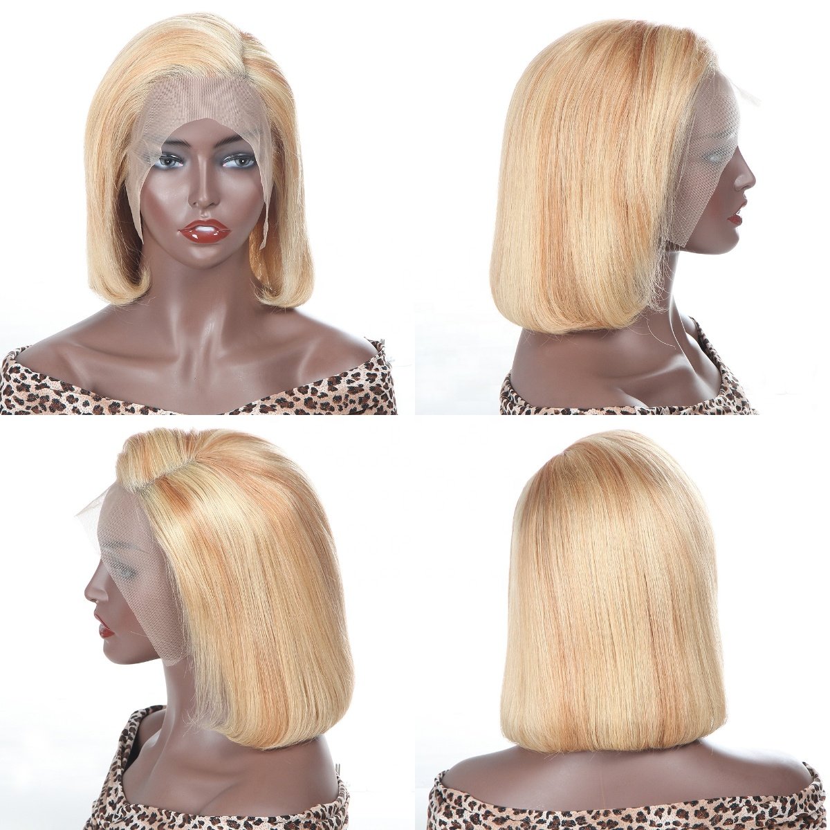 Manufacturer direct sales Brazilian Human Hair 8-inch transparent swiss Brown Short Bob Straight 13X4 lace front Wigs