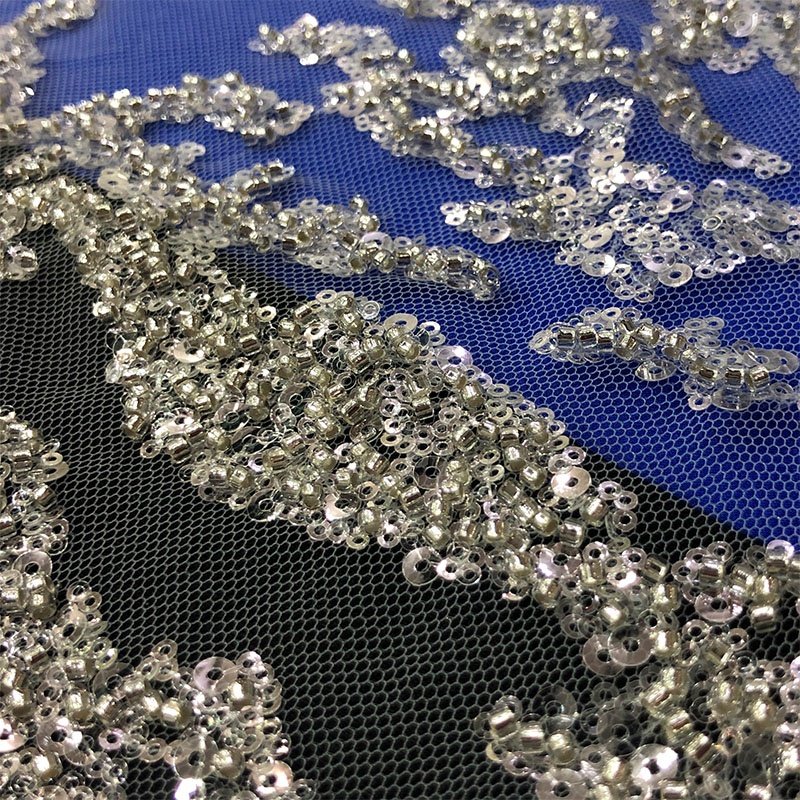White Beaded Bridal Gown Bead Wholesale Sequin Tulle Wedding Dress Lace Fabric