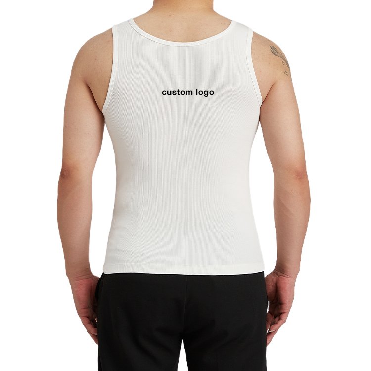 custom logo gym printed thick material elastin ribbed fleece 100% cotton blank solid regular knit basic undershirts tank top