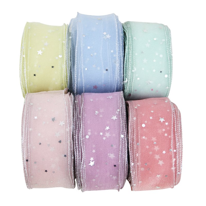(5 yards/roll) 50mm Stars Silk Organza ribbon Bow material for hair print flower decoration lace ribbons