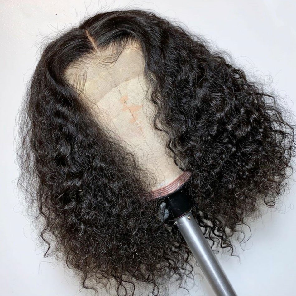 Wholesale 150% 180% Hd Lace Frontal Human Hair Bob Wigs, Virgin Hair kinky Curly Bob Pre-plucked Lace Front Wigs For Black Women