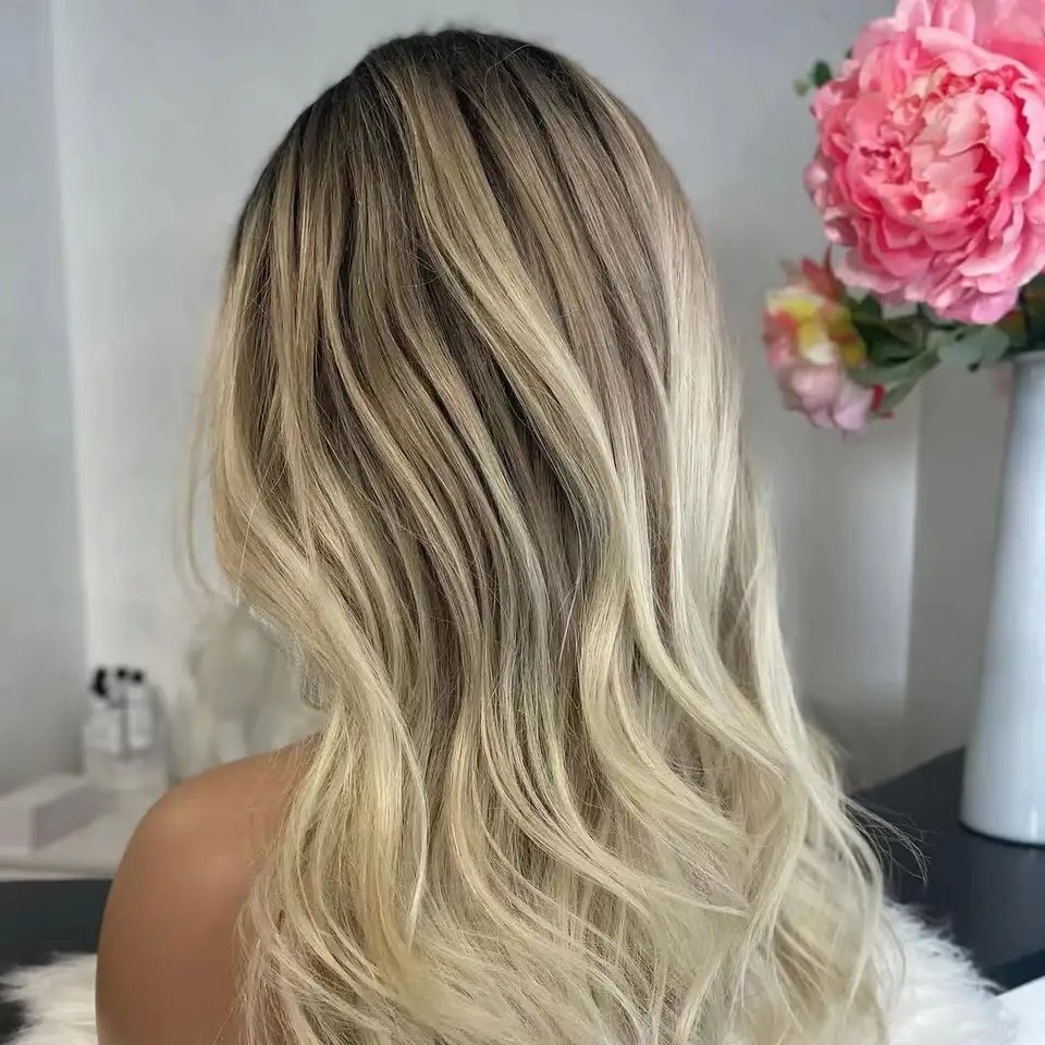 High Quality Blonde Ombre Color Cuticle Aligned Human Hair Body Wave Lace Front Wig With Natural Hairline
