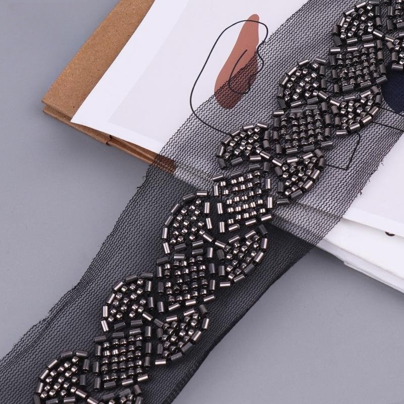 2023 Hot pearl bead tube embroidery bar code lace mesh yarn sewn bead hand nailed bead collar jewelry lace Trims