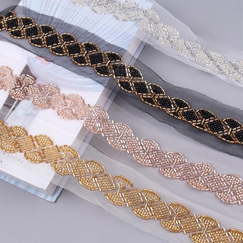2023 Hot pearl bead tube embroidery bar code lace mesh yarn sewn bead hand nailed bead collar jewelry lace Trims