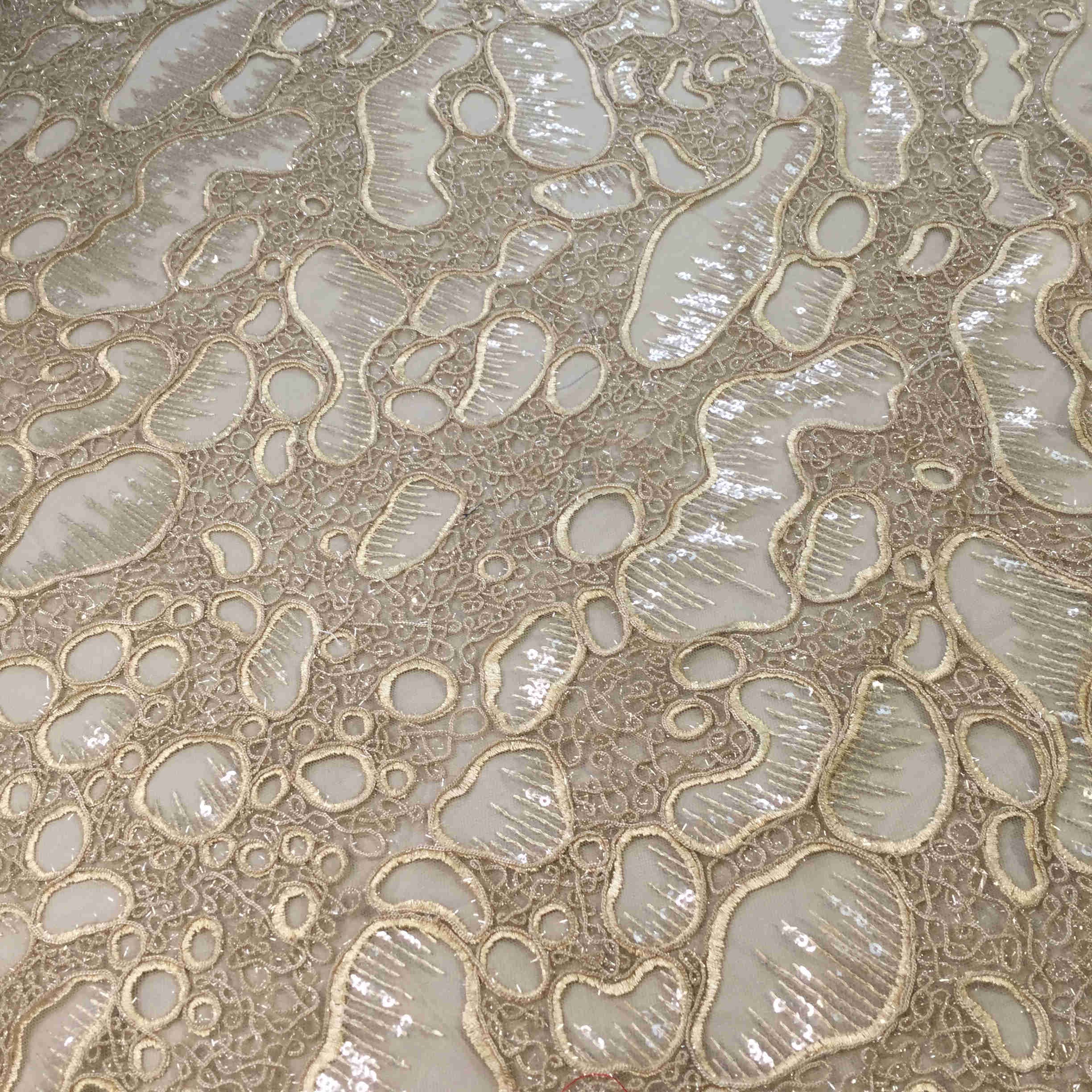 Yanzi 2024 Khaki new customized tulle lace fabric high-end sequins bridal luxury embroidery fabric