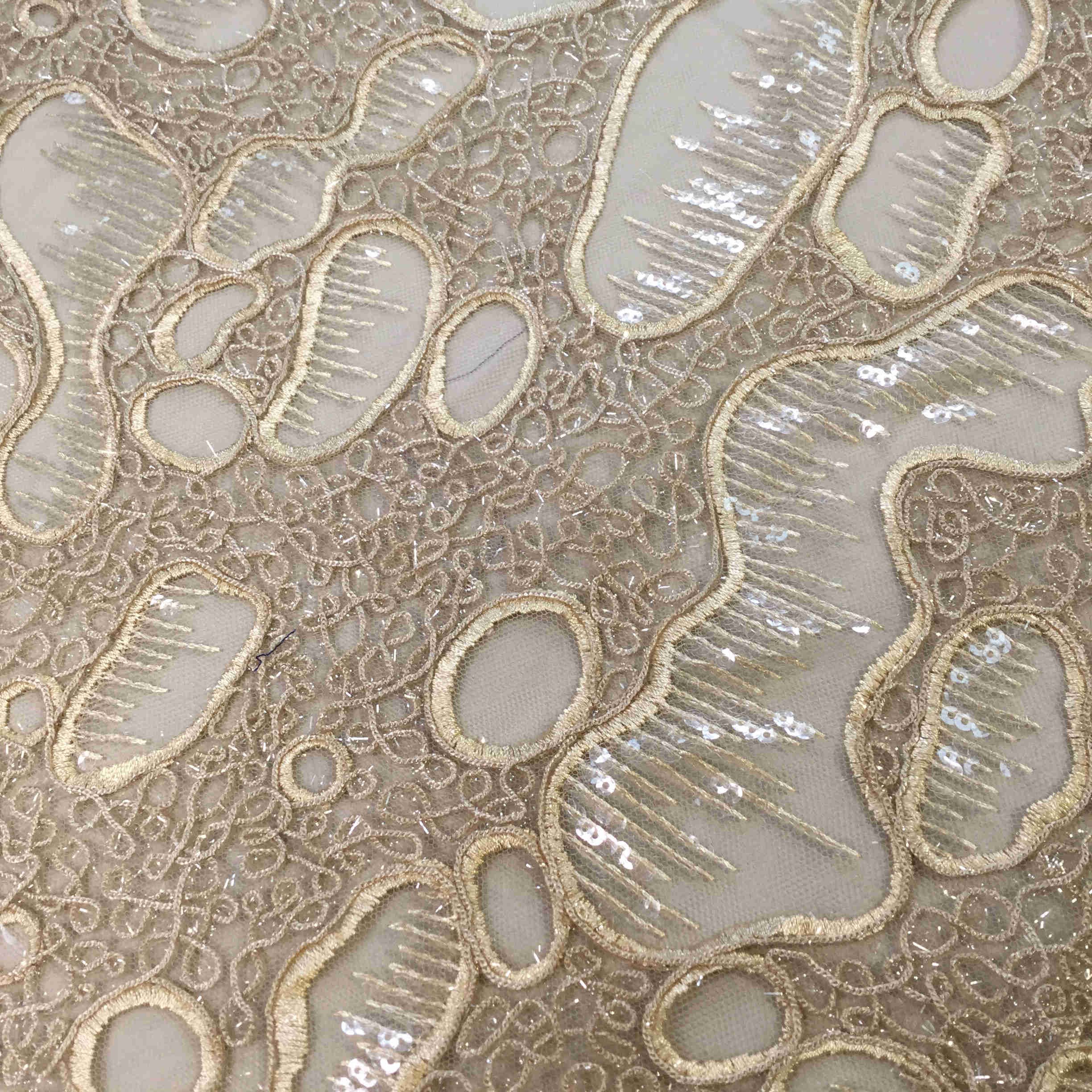 Yanzi 2024 Khaki new customized tulle lace fabric high-end sequins bridal luxury embroidery fabric