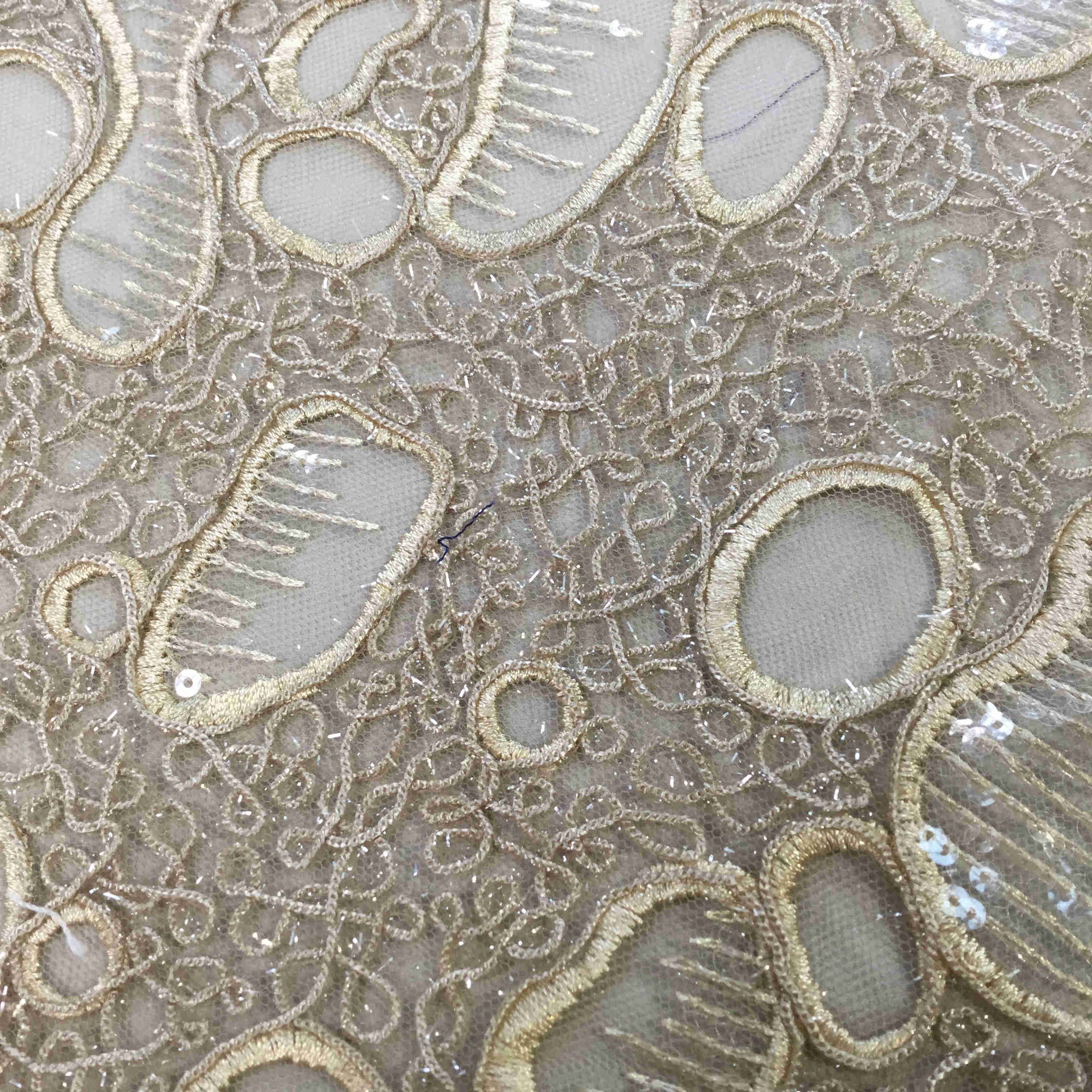 Yanzi 2024 Khaki new customized tulle lace fabric high-end sequins bridal luxury embroidery fabric