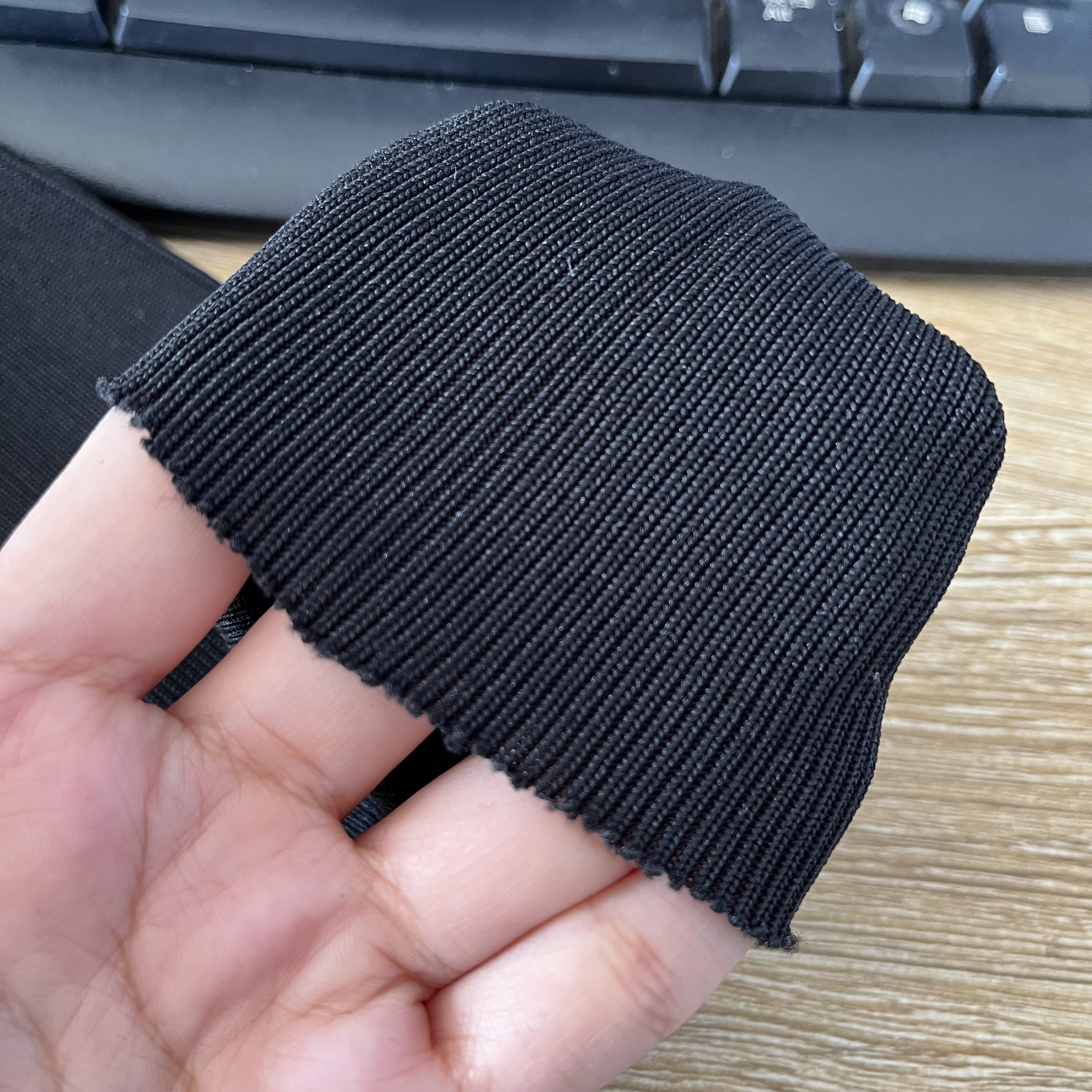 Seamless tubular ribbed cuffs cylindrical stretch polyester knitted garment fabric