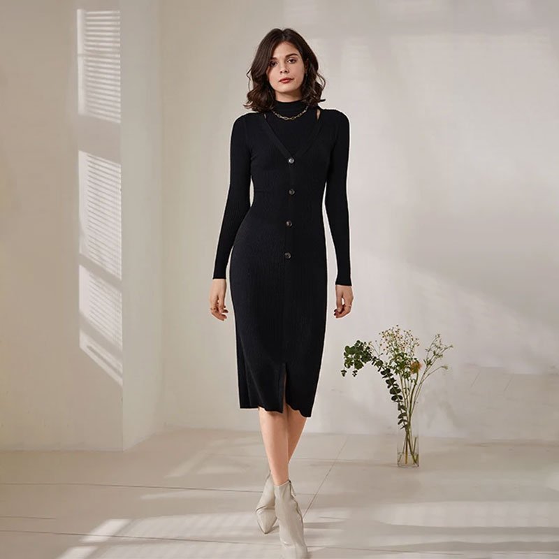 2024 new elegant long sleeves evening dress knit dress cover up fashion sweater women winter dresses