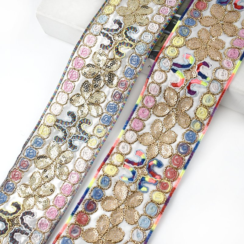 Deepeel RD136 RC157 7cm Sewing Accessories Cheongsam Costume Decorative Sequins Ribbons Thread Embroidered Lace Fabric