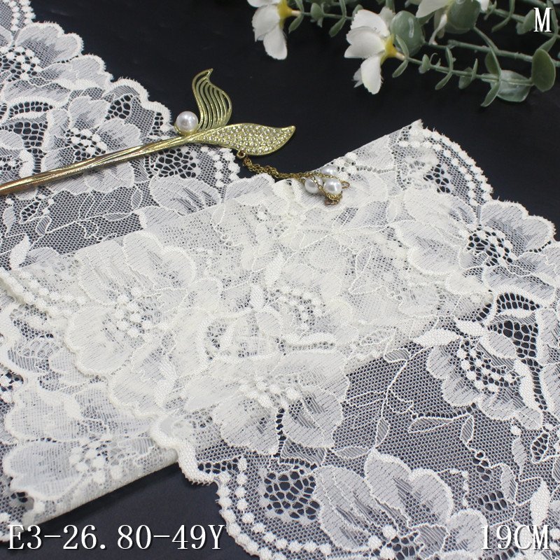 New White Big Flower Stretch Lace Trim 19cm multi color Nylon Spandex Elastic Lace for Underwear Lingerie